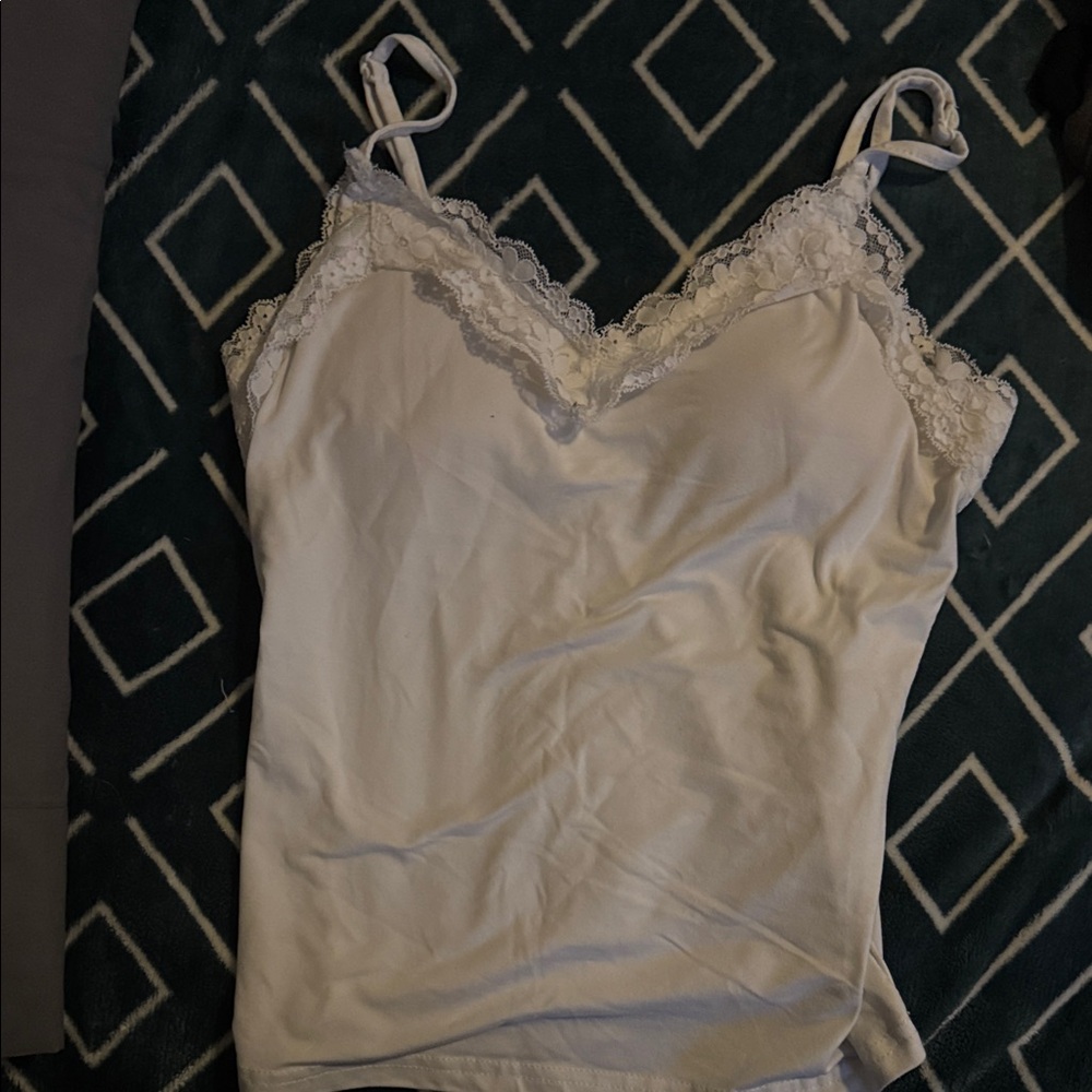 Elegant White Lace Trim Tank Top